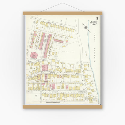Old map wall art mockup — magnetic wood frame on white wall — Sanborn Fire Insurance Map from Natrona, Allegheny County, Pennsylvania (1912), Sheet #0005