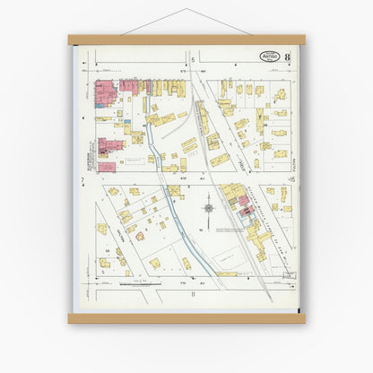 Old map wall art mockup — magnetic wood frame on white wall — Sanborn Fire Insurance Map from Antigo, Langlade County, Wisconsin (1919), Sheet #0008