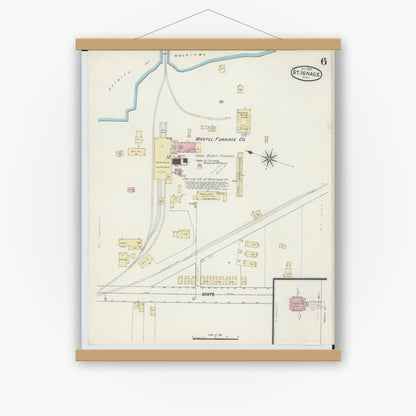 Old map wall art mockup — magnetic wood frame on white wall — Sanborn Fire Insurance Map from Saint Ignace, Mackinac County, Michigan (1890), Sheet #0006