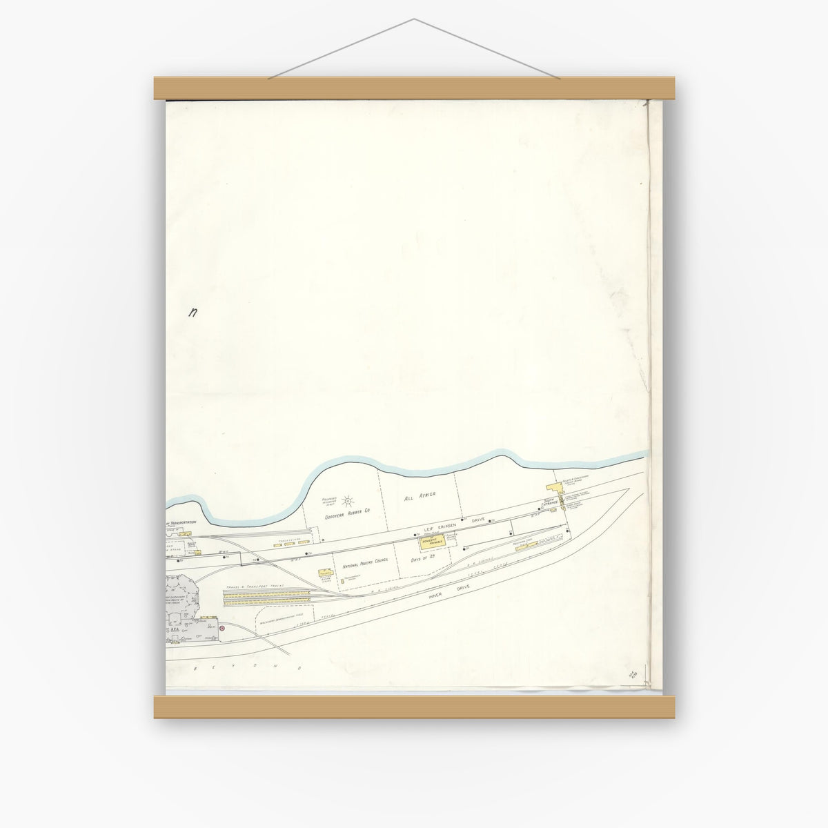 Old map wall art mockup — magnetic wood frame on white wall — Sanborn Fire Insurance Map from Chicago, Cook County, Illinois (Unknown), Sheet #0005