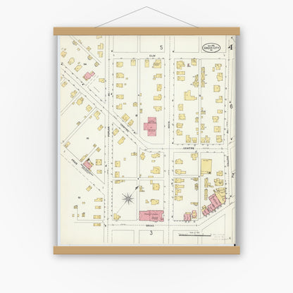 Old map wall art mockup — magnetic wood frame on white wall — Sanborn Fire Insurance Map from Grove City, Mercer County, Pennsylvania (1906), Sheet #0004