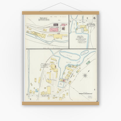 Old map wall art mockup — magnetic wood frame on white wall — Sanborn Fire Insurance Map from Bellefonte, Centre County, Pennsylvania (1897), Sheet #0006