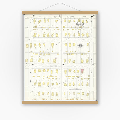 Old map wall art mockup — magnetic wood frame on white wall — Sanborn Fire Insurance Map from Washington, Washington County, Iowa (1902), Sheet #0007