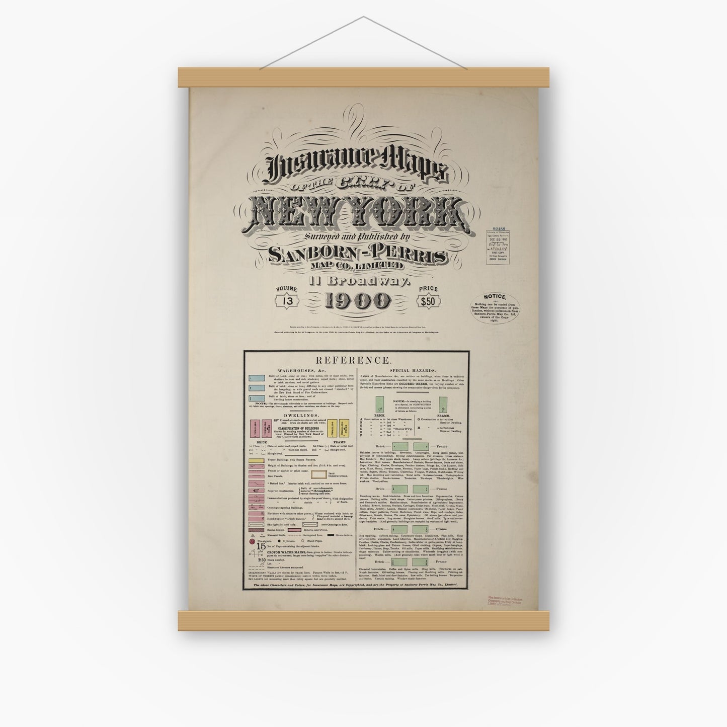 Old map wall art mockup — magnetic wood frame on white wall — Sanborn Fire Insurance Map from New York, Bronx, Manhattan, New York (1900), Sheet #0001