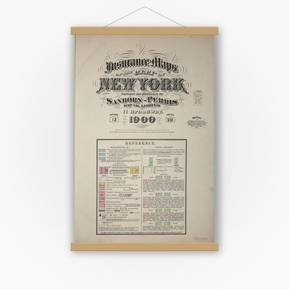 Old map wall art mockup — magnetic wood frame on white wall — Sanborn Fire Insurance Map from New York, Bronx, Manhattan, New York (1900), Sheet #0001