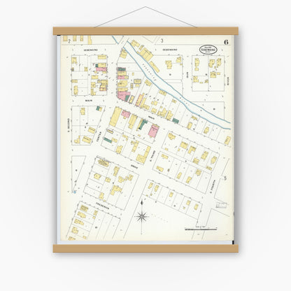 Old map wall art mockup — magnetic wood frame on white wall — Sanborn Fire Insurance Map from Sebewaing, Huron County, Michigan (1909), Sheet #0006
