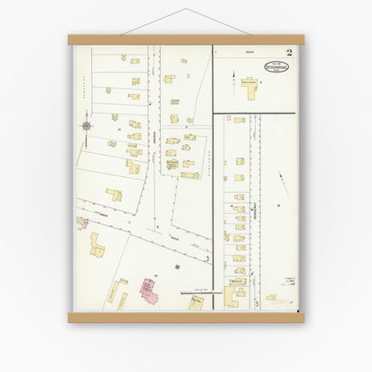 Old map wall art mockup — magnetic wood frame on white wall — Sanborn Fire Insurance Map from Stockbridge, Berkshire County, Massachusetts (1911), Sheet #0002