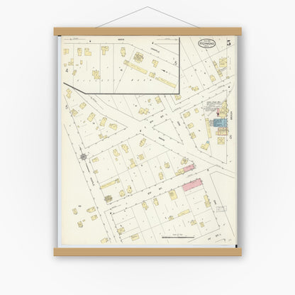 Old map wall art mockup — magnetic wood frame on white wall — Sanborn Fire Insurance Map from Richmond, Macomb County, Michigan (1913), Sheet #0005