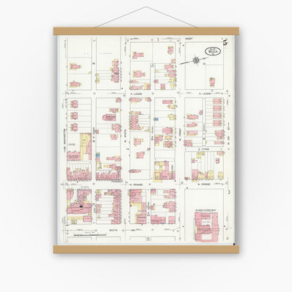 Old map wall art mockup — magnetic wood frame on white wall — Sanborn Fire Insurance Map from Media, Delaware County, Pennsylvania (1912), Sheet #0005
