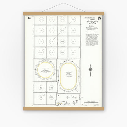 Old map wall art mockup — magnetic wood frame on white wall — Sanborn Fire Insurance Map from Los Angeles Co., Los Angeles County, California (1924), Sheet #0015