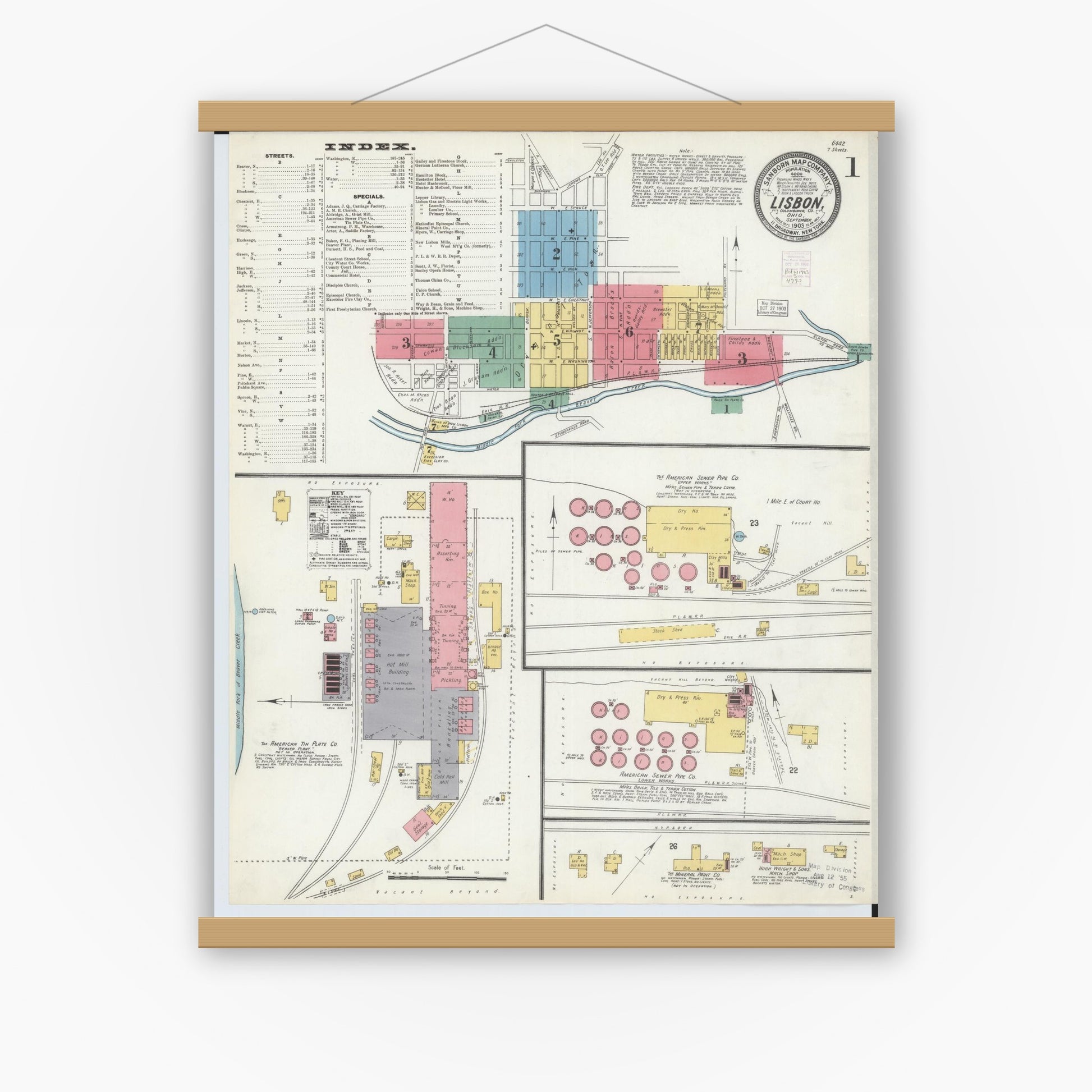 Old map wall art mockup — magnetic wood frame on white wall — Sanborn Fire Insurance Map from Lisbon, Columbiana County, Ohio (1903) - Complete Map Set