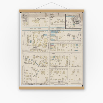 Old map wall art mockup — magnetic wood frame on white wall — Sanborn Fire Insurance Map from Lemont, Cook County, Illinois (1886) - Complete Map Set
