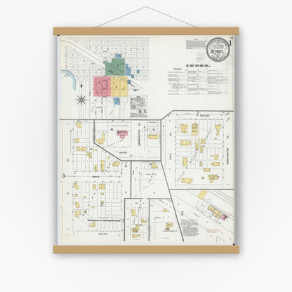 Old map wall art mockup — magnetic wood frame on white wall — Sanborn Fire Insurance Map from Detroit Lakes, Becker County, Minnesota (1904), Sheet #0001