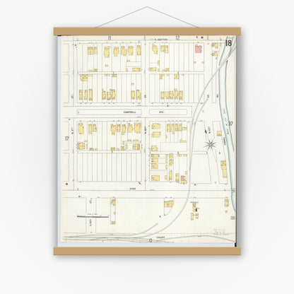 Old map wall art mockup — magnetic wood frame on white wall — Sanborn Fire Insurance Map from Hamilton, Butler County, Ohio (1899), Sheet #0018