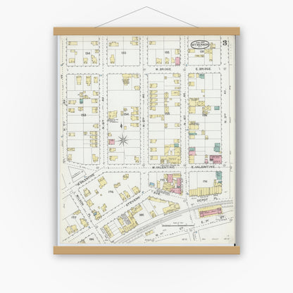 Old map wall art mockup — magnetic wood frame on white wall — Sanborn Fire Insurance Map from Mount Vernon, Westchester County, New York (1892), Sheet #0003