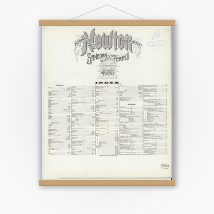Old map wall art mockup — magnetic wood frame on white wall — Sanborn Fire Insurance Map from Newton, Middlesex County, Massachusetts (1898), Sheet #0001