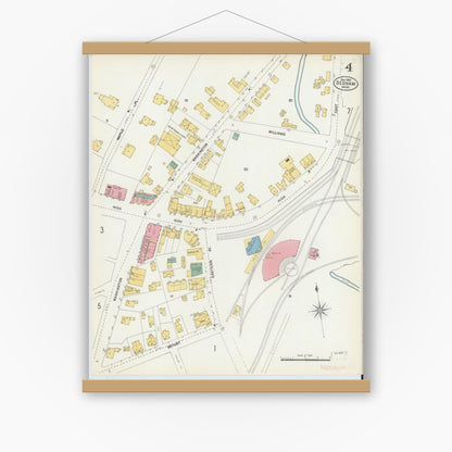 Old map wall art mockup — magnetic wood frame on white wall — Sanborn Fire Insurance Map from Dedham, Norfolk County, Massachusetts (1903), Sheet #0004