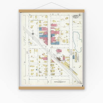 Old map wall art mockup — magnetic wood frame on white wall — Sanborn Fire Insurance Map from Genoa, Ottawa County, Ohio (1920), Sheet #0003