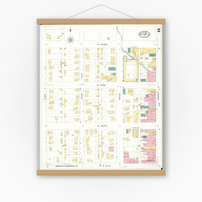 Old map wall art mockup — magnetic wood frame on white wall — Sanborn Fire Insurance Map from Atlantic, Cass County, Iowa (1908), Sheet #0002