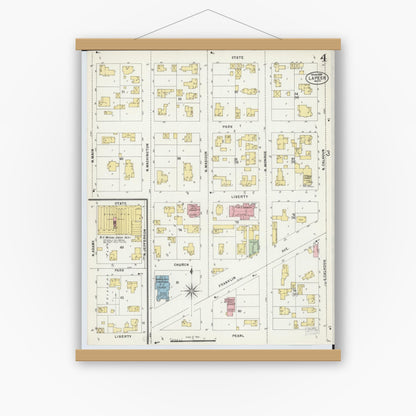 Old map wall art mockup — magnetic wood frame on white wall — Sanborn Fire Insurance Map from Lapeer, Lapeer County, Michigan (1898), Sheet #0004