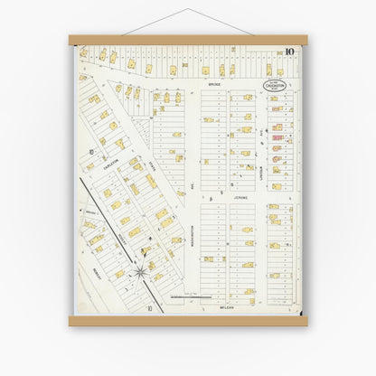Old map wall art mockup — magnetic wood frame on white wall — Sanborn Fire Insurance Map from Crookston, Polk County, Minnesota (1900), Sheet #0010