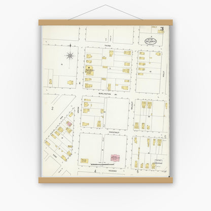 Old map wall art mockup — magnetic wood frame on white wall — Sanborn Fire Insurance Map from Delanco, Burlington County, New Jersey (1909), Sheet #0003