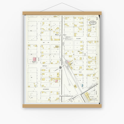Old map wall art mockup — magnetic wood frame on white wall — Sanborn Fire Insurance Map from Leipsic, Putnam County, Ohio (1910), Sheet #0007