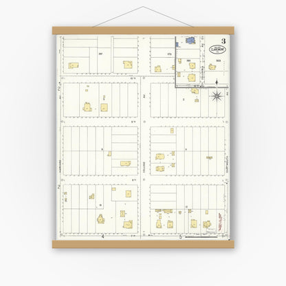 Old map wall art mockup — magnetic wood frame on white wall — Sanborn Fire Insurance Map from Claremont, Los Angeles County, California (1909), Sheet #0003