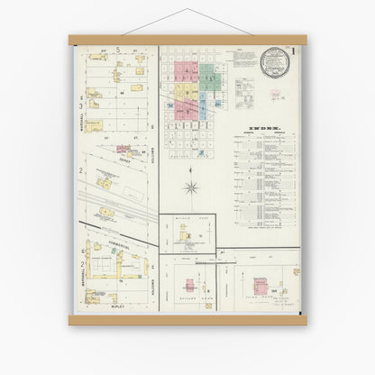 Old map wall art mockup — magnetic wood frame on white wall — Sanborn Fire Insurance Map from Litchfield, Meeker County, Minnesota (1896) - Complete Map Set