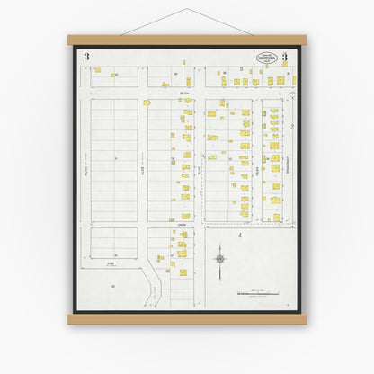 Old map wall art mockup — magnetic wood frame on white wall — Sanborn Fire Insurance Map from Maricopa, Kern County, California (1926), Sheet #0003
