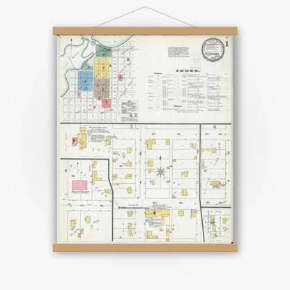 Old map wall art mockup — magnetic wood frame on white wall — Sanborn Fire Insurance Map from Alexandria, Douglas County, Minnesota (1899) - Complete Map Set