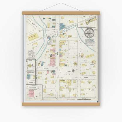 Old map wall art mockup — magnetic wood frame on white wall — Sanborn Fire Insurance Map from Cambridge, Dane County, Wisconsin (1909), Sheet #0001