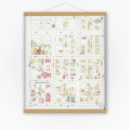 Old map wall art mockup — magnetic wood frame on white wall — Sanborn Fire Insurance Map from Ironton, Lawrence County, Ohio (1900), Sheet #0008