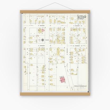 Old map wall art mockup — magnetic wood frame on white wall — Sanborn Fire Insurance Map from Wellston, Jackson County, Ohio (1911), Sheet #0005