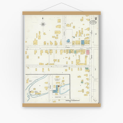 Old map wall art mockup — magnetic wood frame on white wall — Sanborn Fire Insurance Map from Dryden, Tompkins County, New York (1887), Sheet #0002