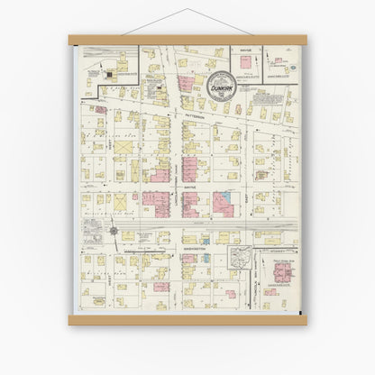 Old map wall art mockup — magnetic wood frame on white wall — Sanborn Fire Insurance Map from Dunkirk, Hardin County, Ohio (1915), Sheet #0001
