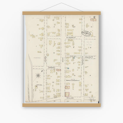 Old map wall art mockup — magnetic wood frame on white wall — Sanborn Fire Insurance Map from Great Bend, Susquehanna County, Pennsylvania (1885), Sheet #0002