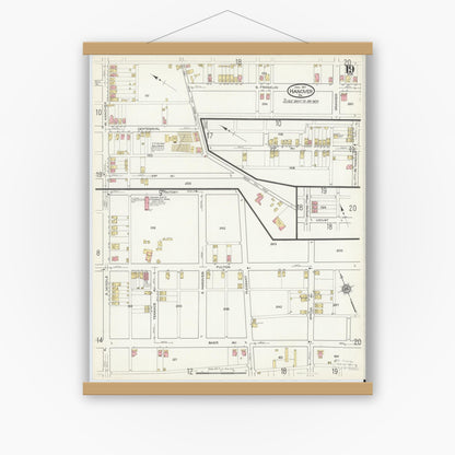 Old map wall art mockup — magnetic wood frame on white wall — Sanborn Fire Insurance Map from Hanover, York County, Pennsylvania (1917), Sheet #0019