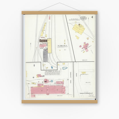 Old map wall art mockup — magnetic wood frame on white wall — Sanborn Fire Insurance Map from Girard, Trumbull County, Ohio (1907), Sheet #0004