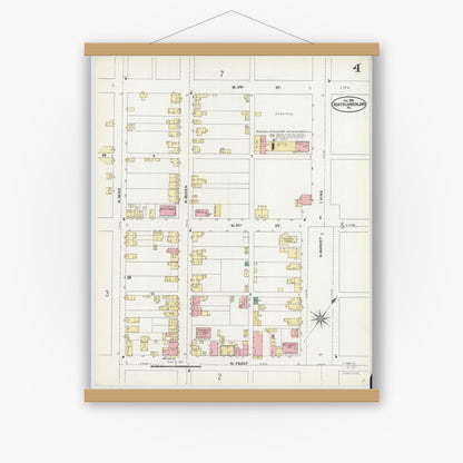 Old map wall art mockup — magnetic wood frame on white wall — Sanborn Fire Insurance Map from Northumberland, Northumberland County, Pennsylvania (1906), Sheet #0004