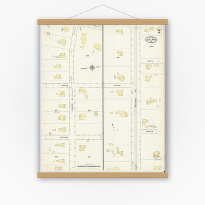 Old map wall art mockup — magnetic wood frame on white wall — Sanborn Fire Insurance Map from Ashland, Hanover County, Virginia (1913), Sheet #0002