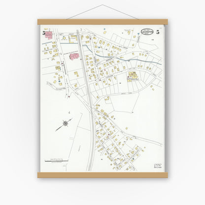 Old map wall art mockup — magnetic wood frame on white wall — Sanborn Fire Insurance Map from Lexington, Middlesex County, Massachusetts (1927), Sheet #0005