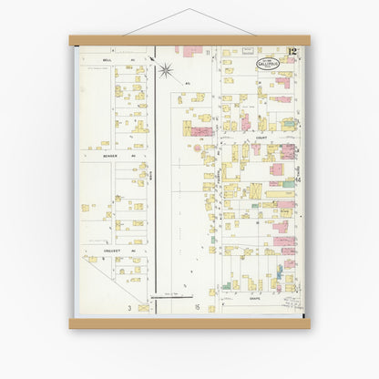 Old map wall art mockup — magnetic wood frame on white wall — Sanborn Fire Insurance Map from Gallipolis, Gallia County, Ohio (1908), Sheet #0012