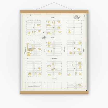 Old map wall art mockup — magnetic wood frame on white wall — Sanborn Fire Insurance Map from Vernon, Wilbarger County, Texas (1902), Sheet #0006