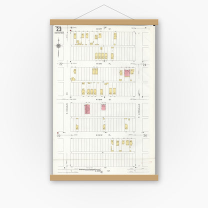 Old map wall art mockup — magnetic wood frame on white wall — Sanborn Fire Insurance Map from Chicago, Cook County, Illinois (1920), Sheet #0023