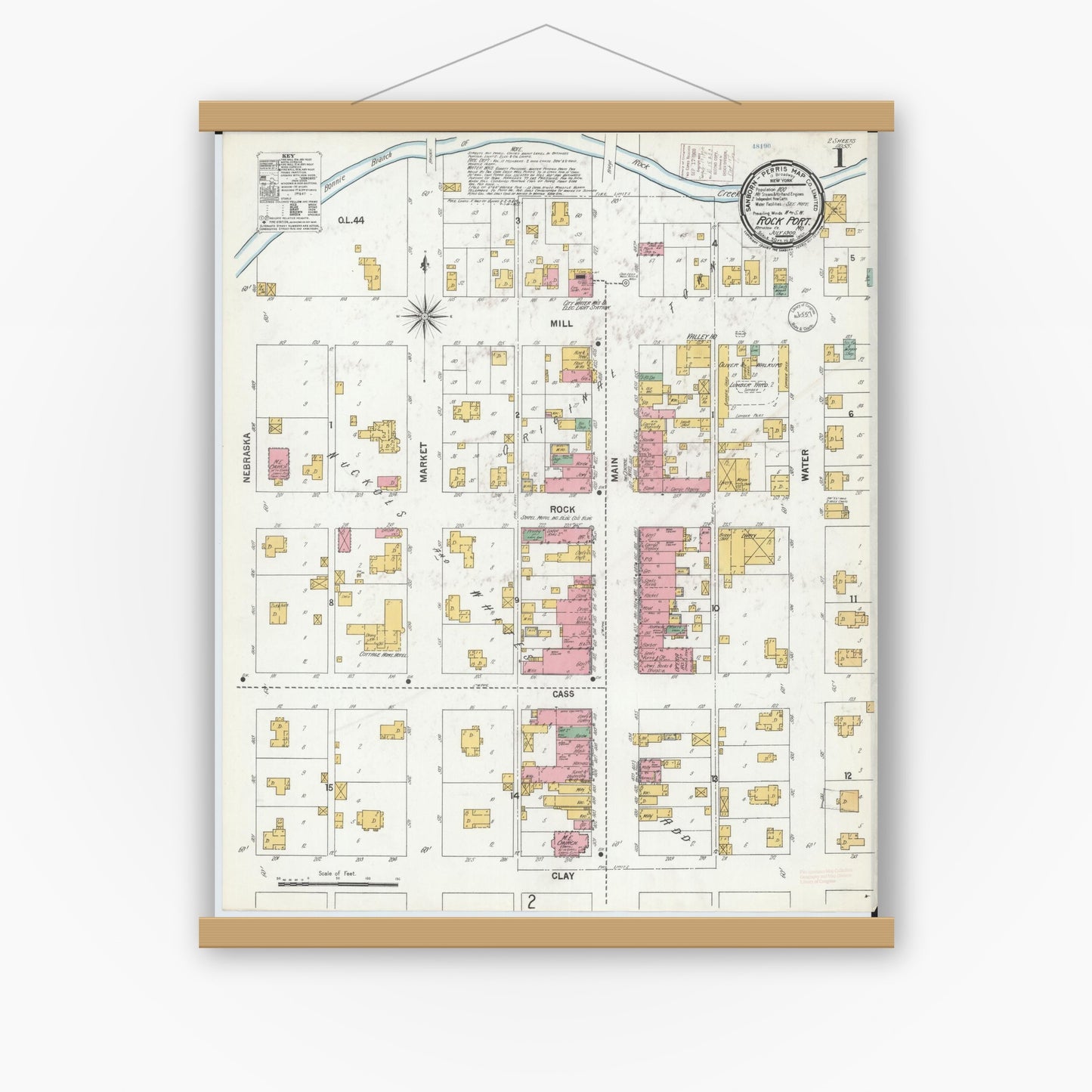Old map wall art mockup — magnetic wood frame on white wall — Sanborn Fire Insurance Map from Rockport, Atchison County, Missouri (1900) - Complete Map Set