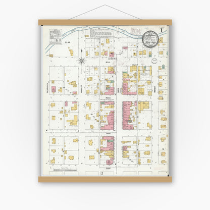 Old map wall art mockup — magnetic wood frame on white wall — Sanborn Fire Insurance Map from Rockport, Atchison County, Missouri (1900) - Complete Map Set