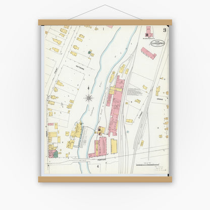 Old map wall art mockup — magnetic wood frame on white wall — Sanborn Fire Insurance Map from Cuyahoga Falls, Summit County, Ohio (1901), Sheet #0003