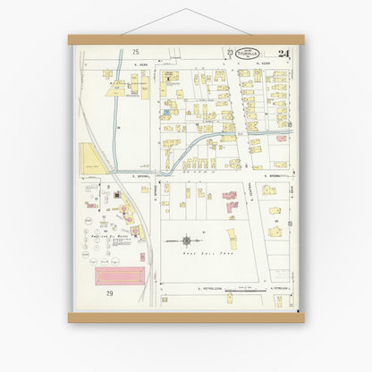 Old map wall art mockup — magnetic wood frame on white wall — Sanborn Fire Insurance Map from Titusville, Crawford County, Pennsylvania (1912), Sheet #0024