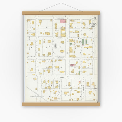 Old map wall art mockup — magnetic wood frame on white wall — Sanborn Fire Insurance Map from Salem, Dent County, Missouri (1900), Sheet #0003